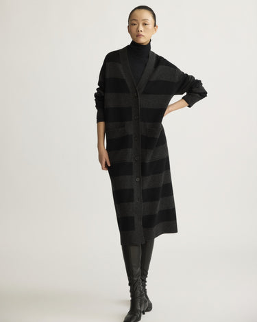 Lorimer Long Cardigan in Charcoal Stripe