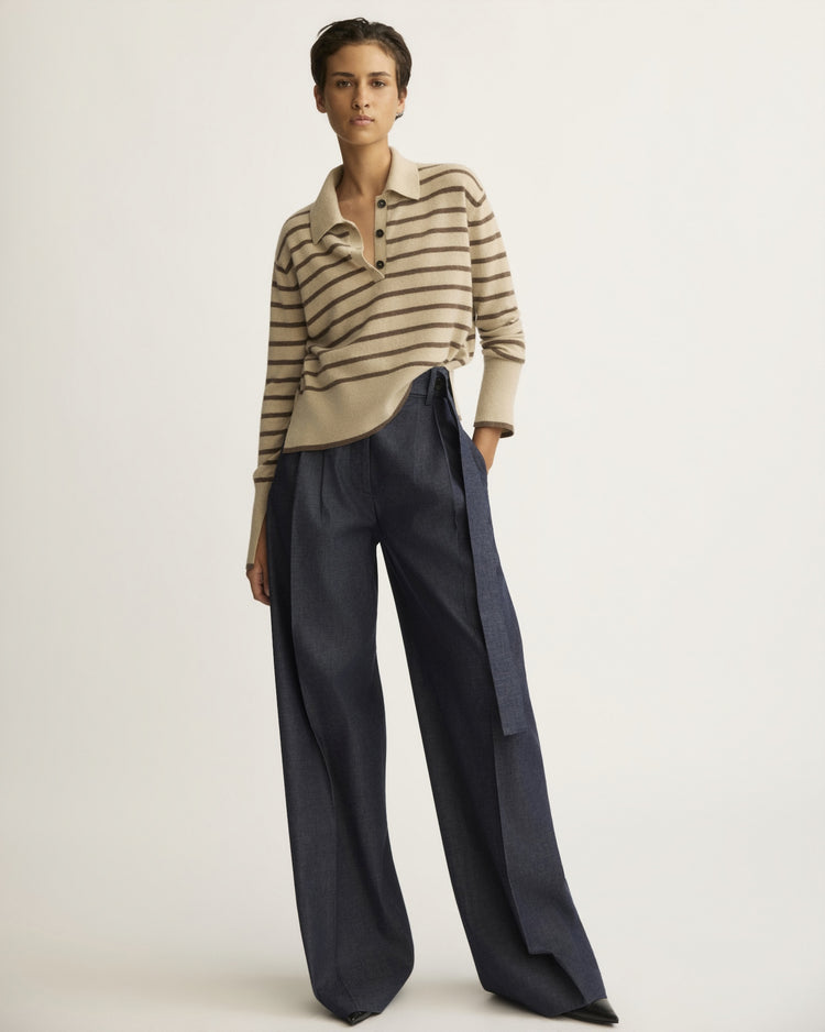 Broome Striped Polo in Latte Stripe