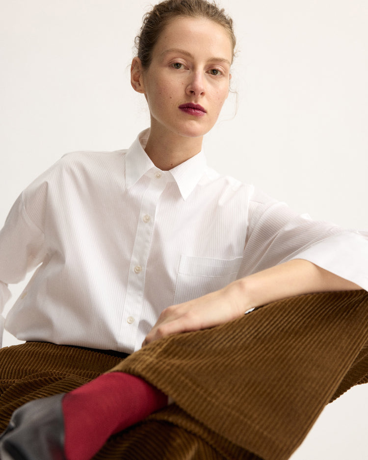 Watts Striped Side Button Shirt in Corded White