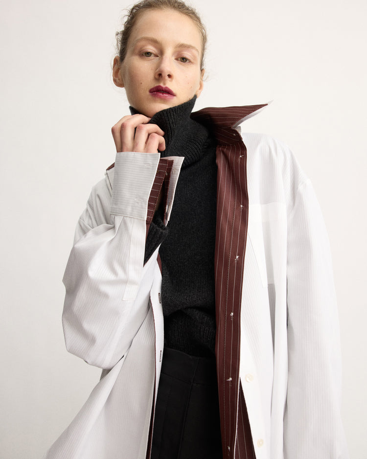 Watts Striped Side Button Shirt in Corded White