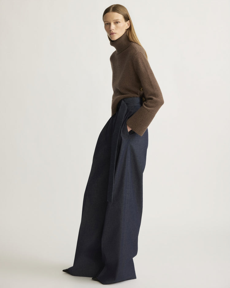 Worth Chunky Turtleneck with Side Buttons in Brownstone