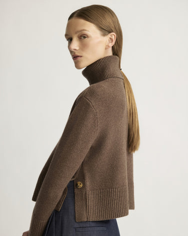 Worth Chunky Turtleneck with Side Buttons in Brownstone